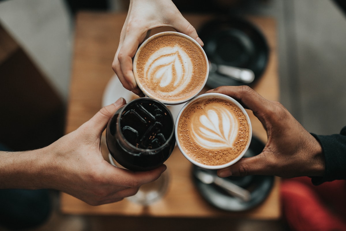 Coffee and Flex Bites on a café table
